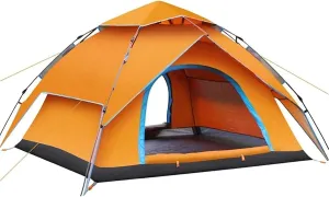 Dome Pop-Up Camping Tent,3-4 Person Automatic Tent,Double Layer Waterproof Tent,Large Family Tent (Blue) (Orange)