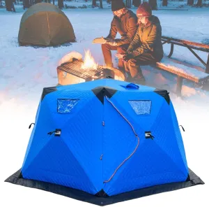 Double Door Ice Fishing Shelter 5-8 People,Quick to Build Winter Outdoor Cold Protection Tent Breathable,with Φ11 Mm Solid Fiberglass Rod,SkyBlue