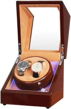 Double Watch Winder Box, with LED Light, Wood Shell Piano Paint Exterior, Extremely Silent Motor, Fit Lady and Man Watches Watch Winder Display Watch Box Watch Storage Gift