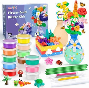 Dreamon Flower Craft Clay for Kids, DIY Your Own Flower Bouquet and Vase with 12 Color Air Dry Clay, Creative Arts and Crafts Project Gifts for Kids Ages 8-12
