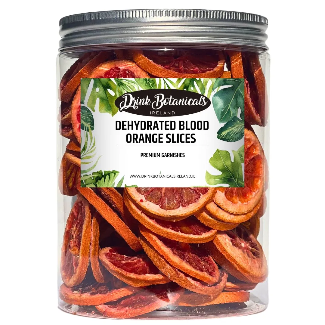 Drink Botanicals Ireland Dried Blood Orange Slices Wheels | 50  Slices | 100% Natural | For Cocktail Garnishing, Wreath, Cakes, Snacking, Infusions, Desserts | 5.29 oz, 150 Grams | Recyclable PET Jar