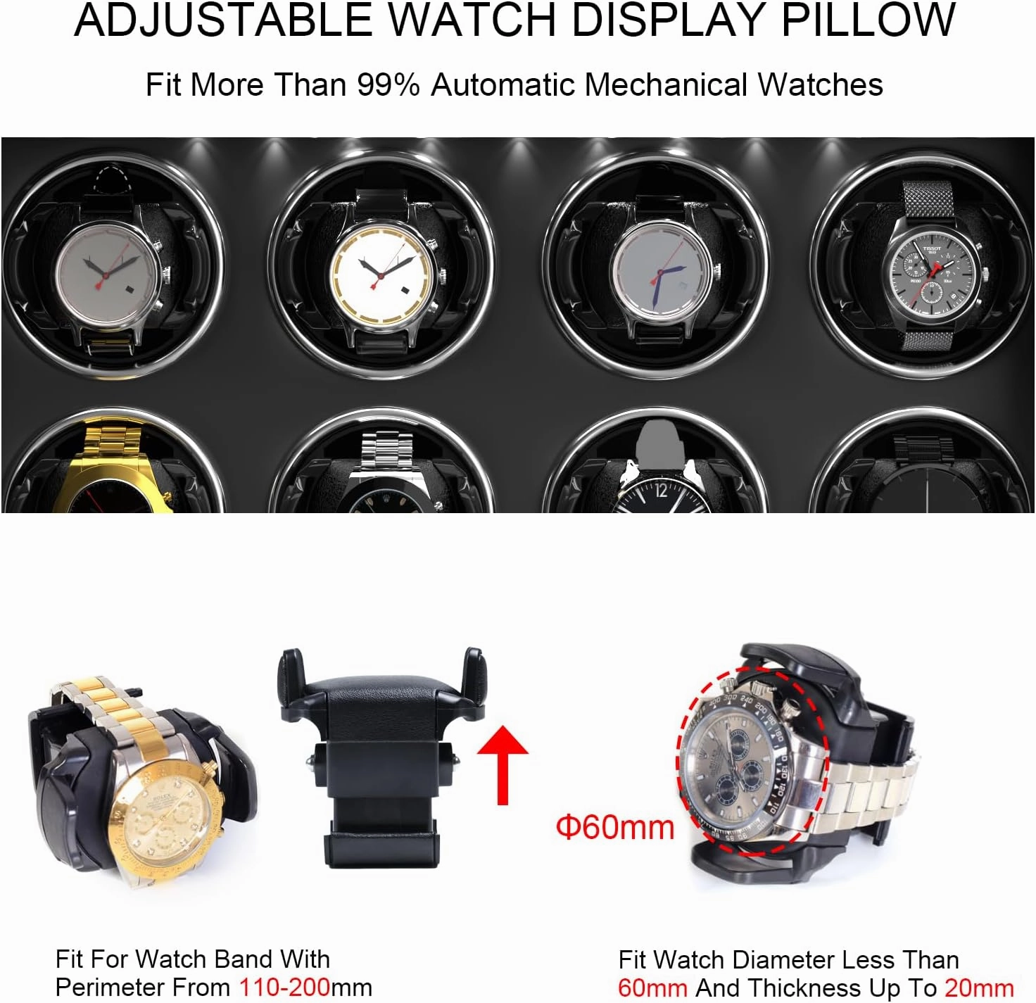 DUKWIN Watch Winder for 4/6/8 Automatic Watches, Lockable Winders with Watch Holders and Jewelry Storage, Super Quiet Motor with High-Gloss Finish, Built-in Illumination