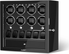 DUKWIN Watch Winder for 4/6/8 Automatic Watches, Lockable Winders with Watch Holders and Jewelry Storage, Super Quiet Motor with High-Gloss Finish, Built-in Illumination