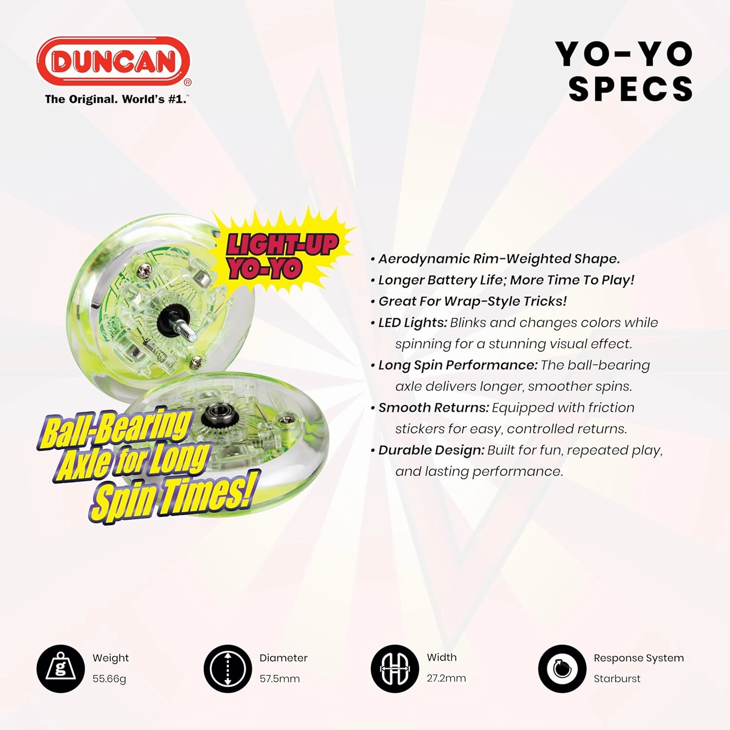Duncan Toys Pulse LED Light-Up Yo-Yo, Intermediate Level Yo-Yo with Ball Bearing Axle and LED Lights, Clear/Green