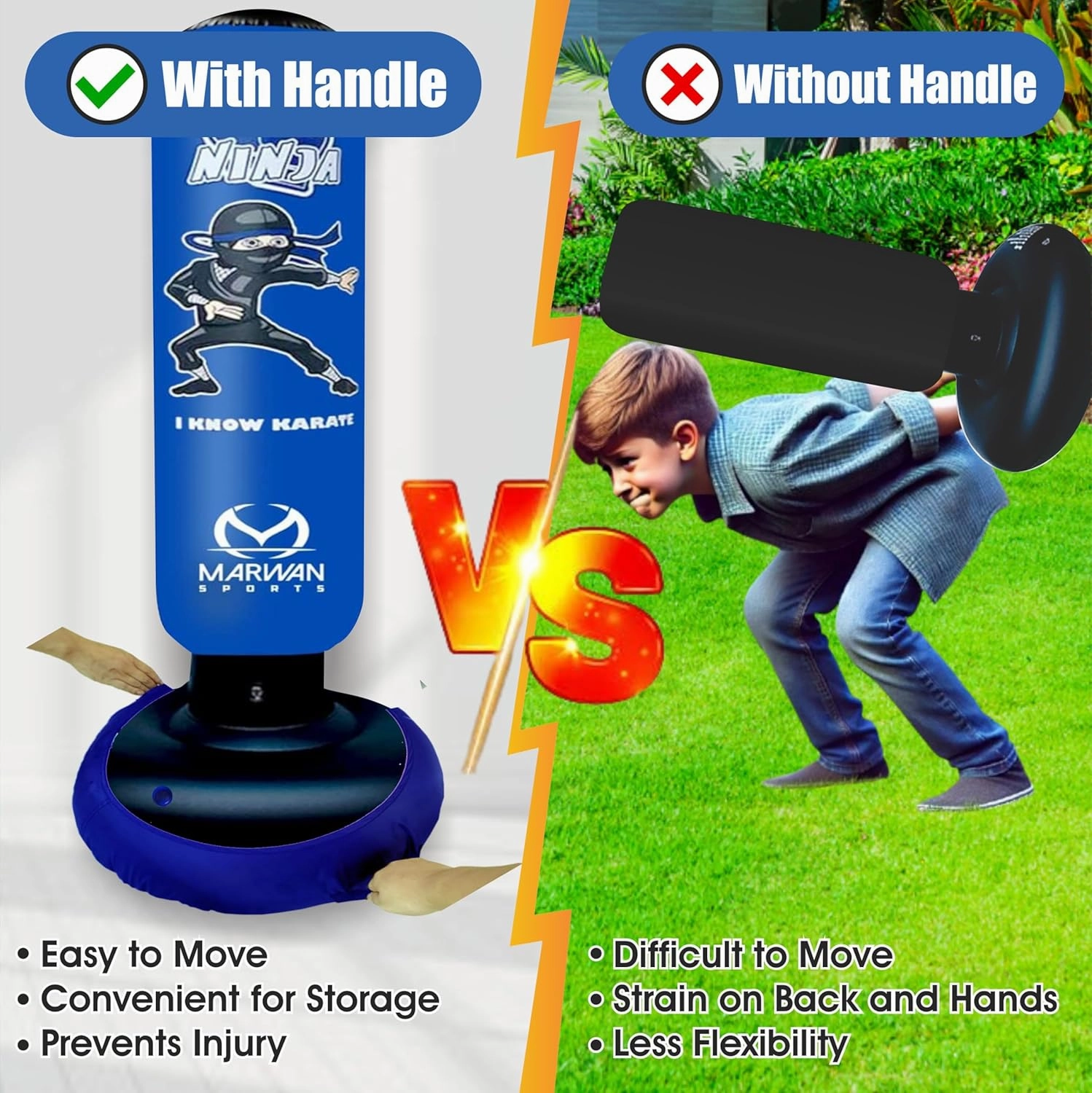 Durable Inflatable Kids Punching Bag for Karate and Boxing – Bounce-Back Martial Arts Bag for Boys and Girls, Great Birthday Gift to Relieve Energy and Build Skills for Boys Ages 4-12