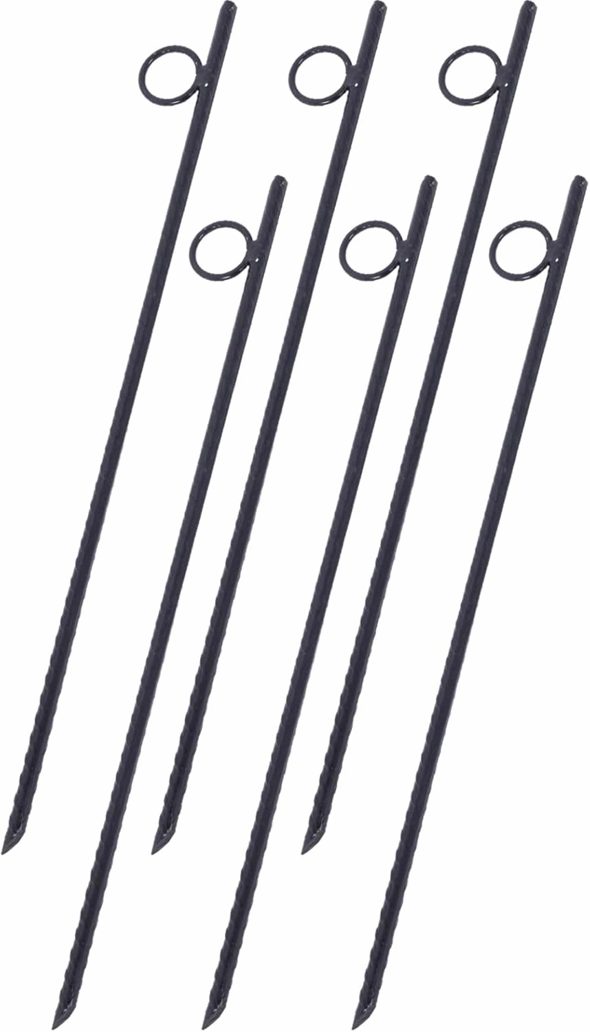 Durable Rebar Stakes for Ultimate Ground Stability, Heavy-Duty Steel with Easy Grip Loops, Canopies and Campsites, 18 Inch
