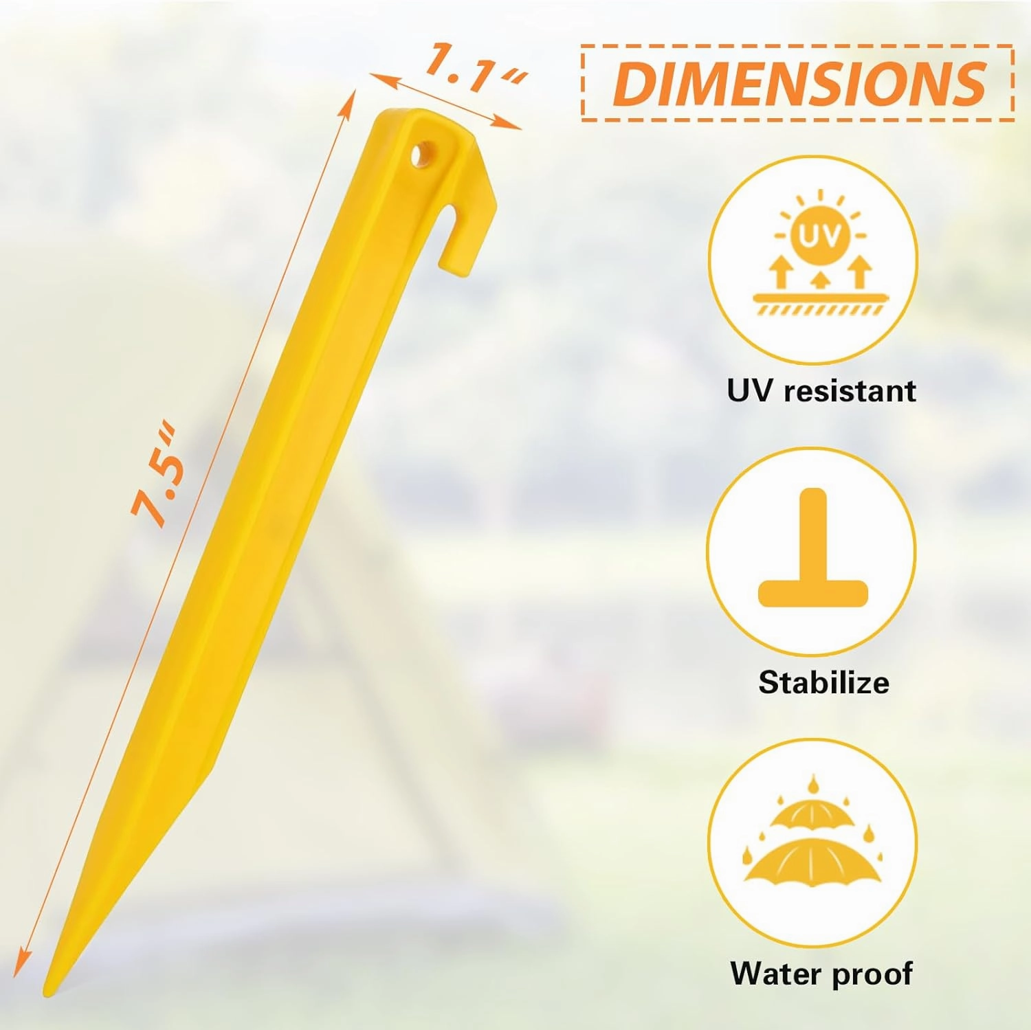 EAGLE PEAK 8 Pack Heavy Duty Plastic Tent Stakes, 7.5 inch Outdoor Ground Anchors, Essential Gear for Camping Tents, Canopies, Gardening,Tarps, and Holiday Decorations