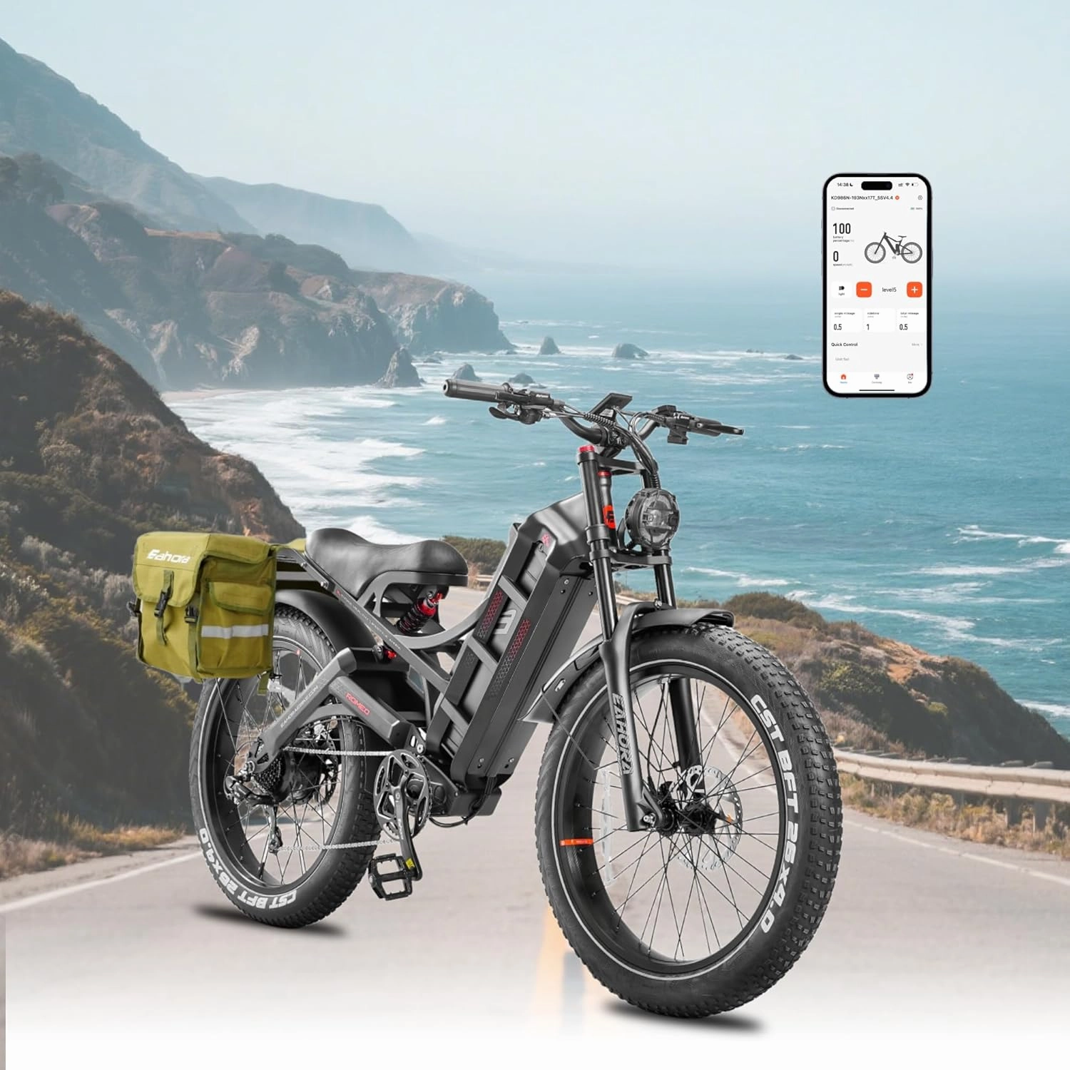 eAhora 2025 Romeo Long Range Electric Bike for Adults, 2500W/1600W, 52/48V60Ah Commuter Ebike, 40/34MPH Fast Electric Mountain Bicycle, 20"/26" Fat Tires, Color Display/App Control/All-terrain/weather