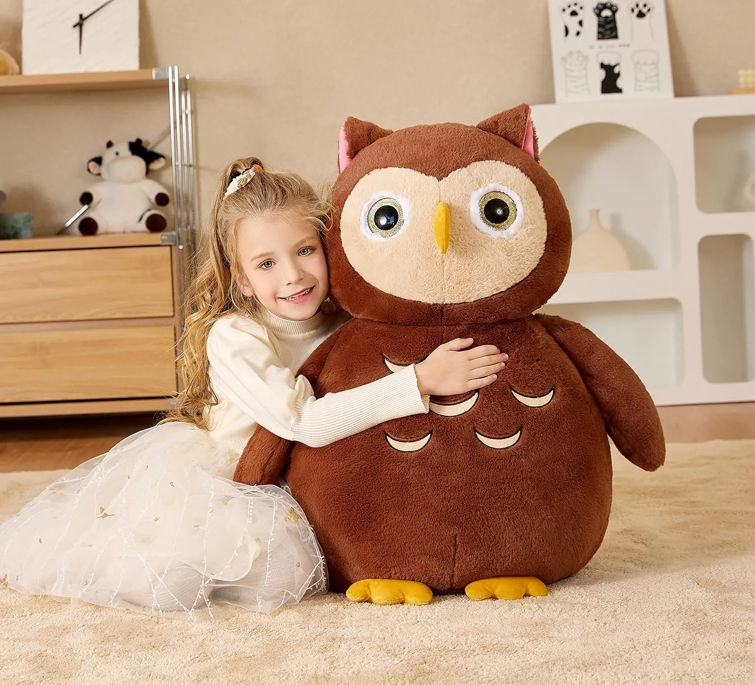 EARTHSOUND Giant Owl Stuffed Animal Plush Toy,Large Jumbo Cute Soft Toys,Big Size Huge Fluffy Plushy Oversized Fat Plushie,Gifts for Kid
