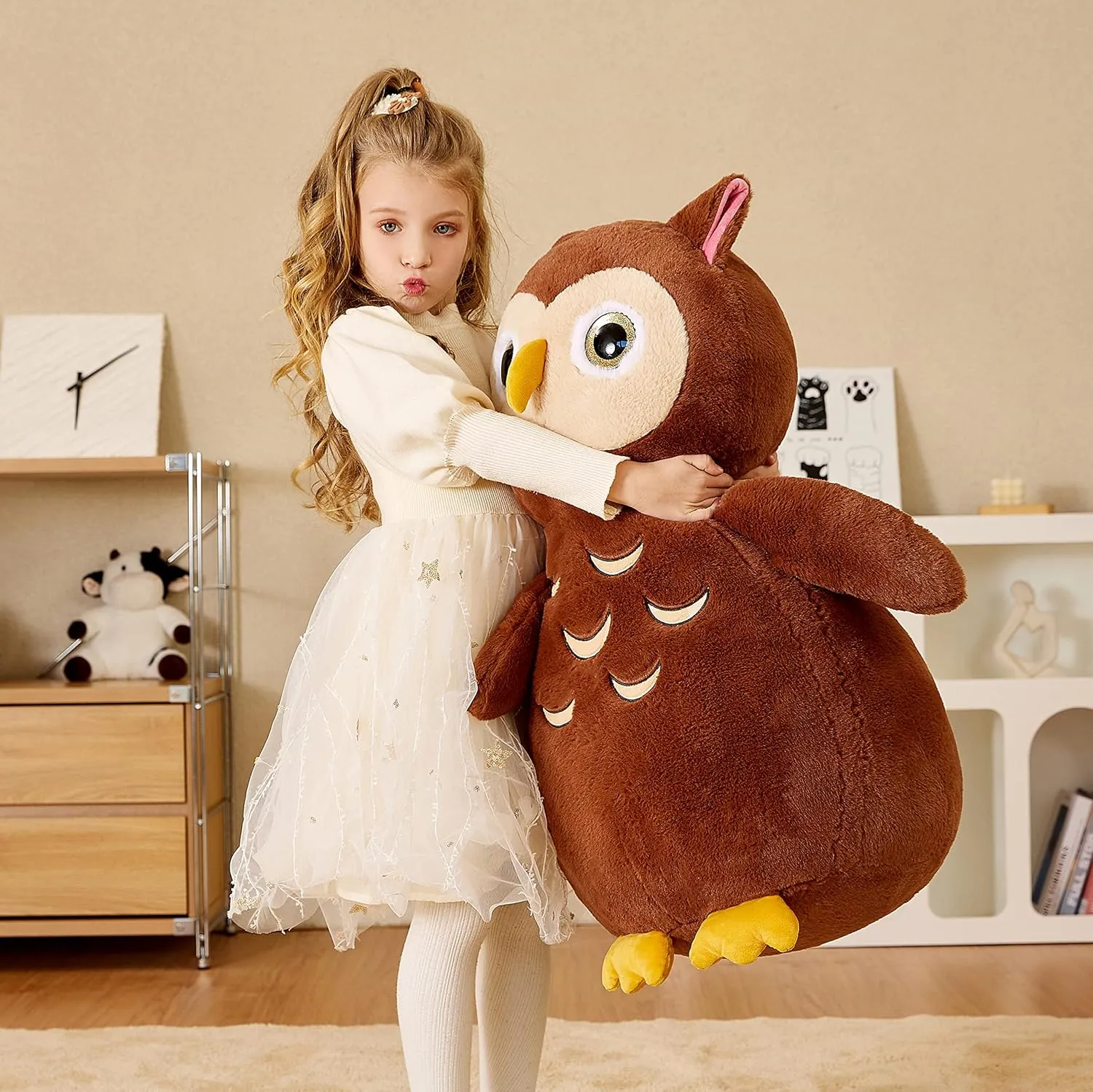 EARTHSOUND Giant Owl Stuffed Animal Plush Toy,Large Jumbo Cute Soft Toys,Big Size Huge Fluffy Plushy Oversized Fat Plushie,Gifts for Kid