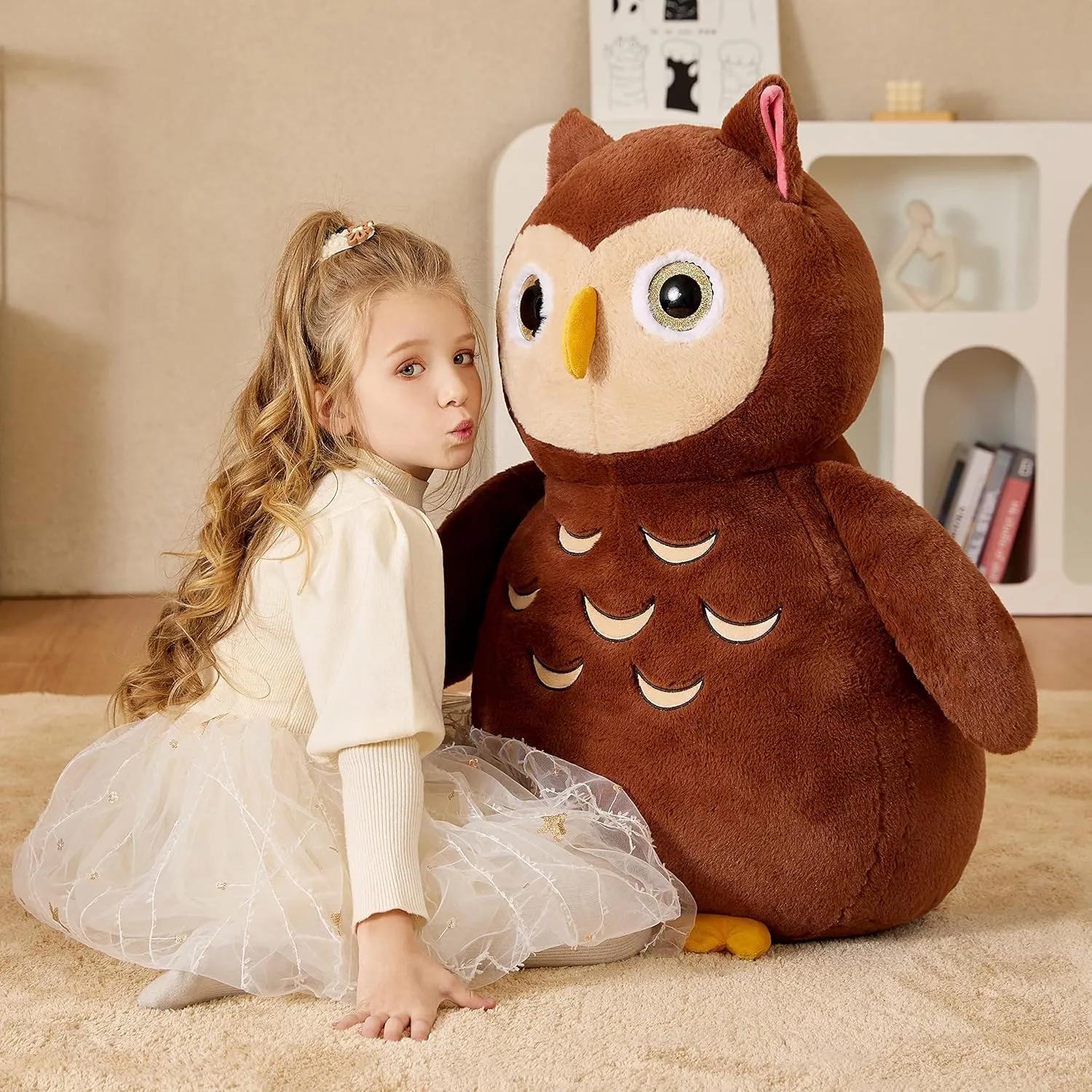 EARTHSOUND Giant Owl Stuffed Animal Plush Toy,Large Jumbo Cute Soft Toys,Big Size Huge Fluffy Plushy Oversized Fat Plushie,Gifts for Kid