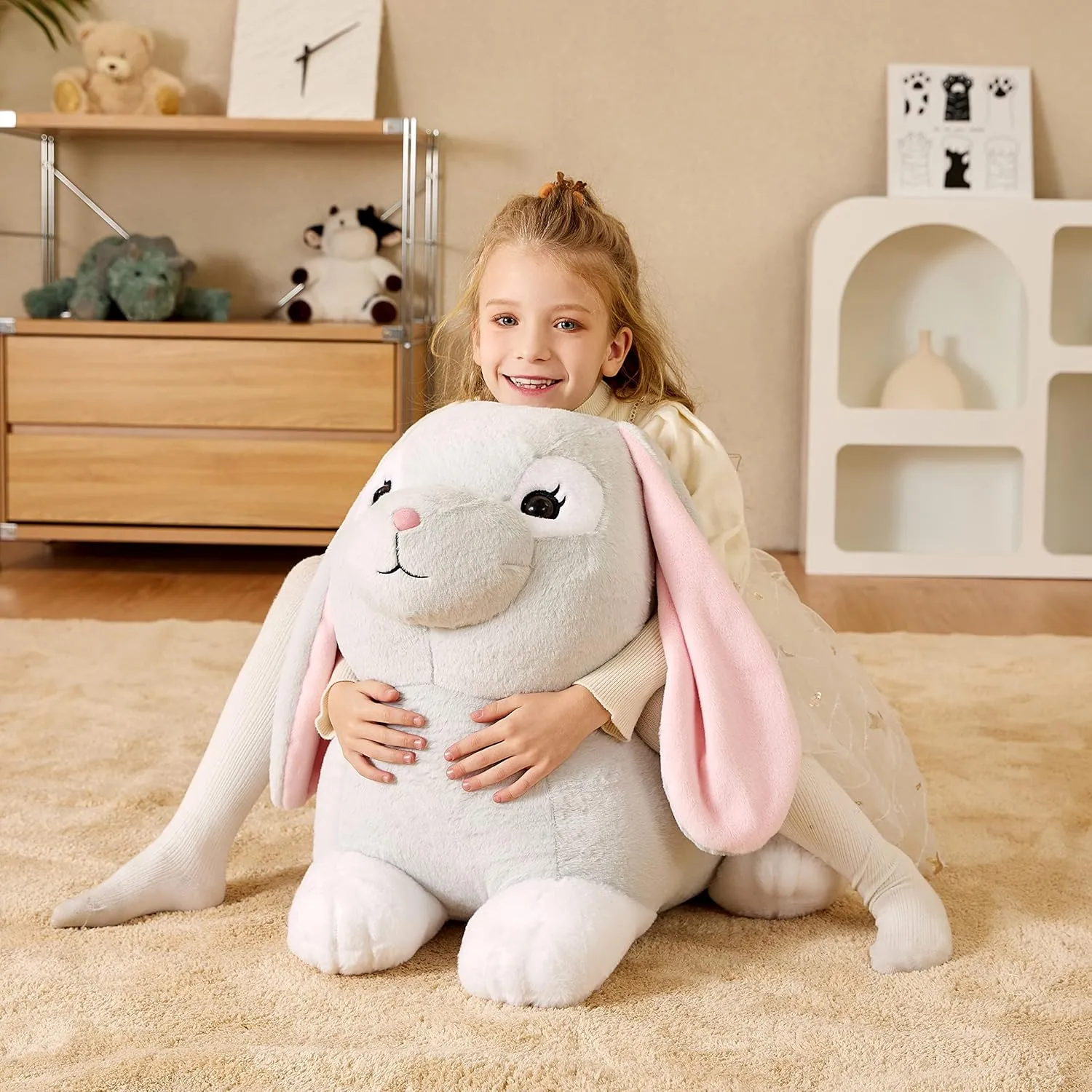 EARTHSOUND Giant Rabbit Stuffed Animal Plush Toy,Large Realistic Bunny Jumbo Big Size Soft Toys,Cute Huge Plushy Fluffy Fat Plushie,Gifts for Kid