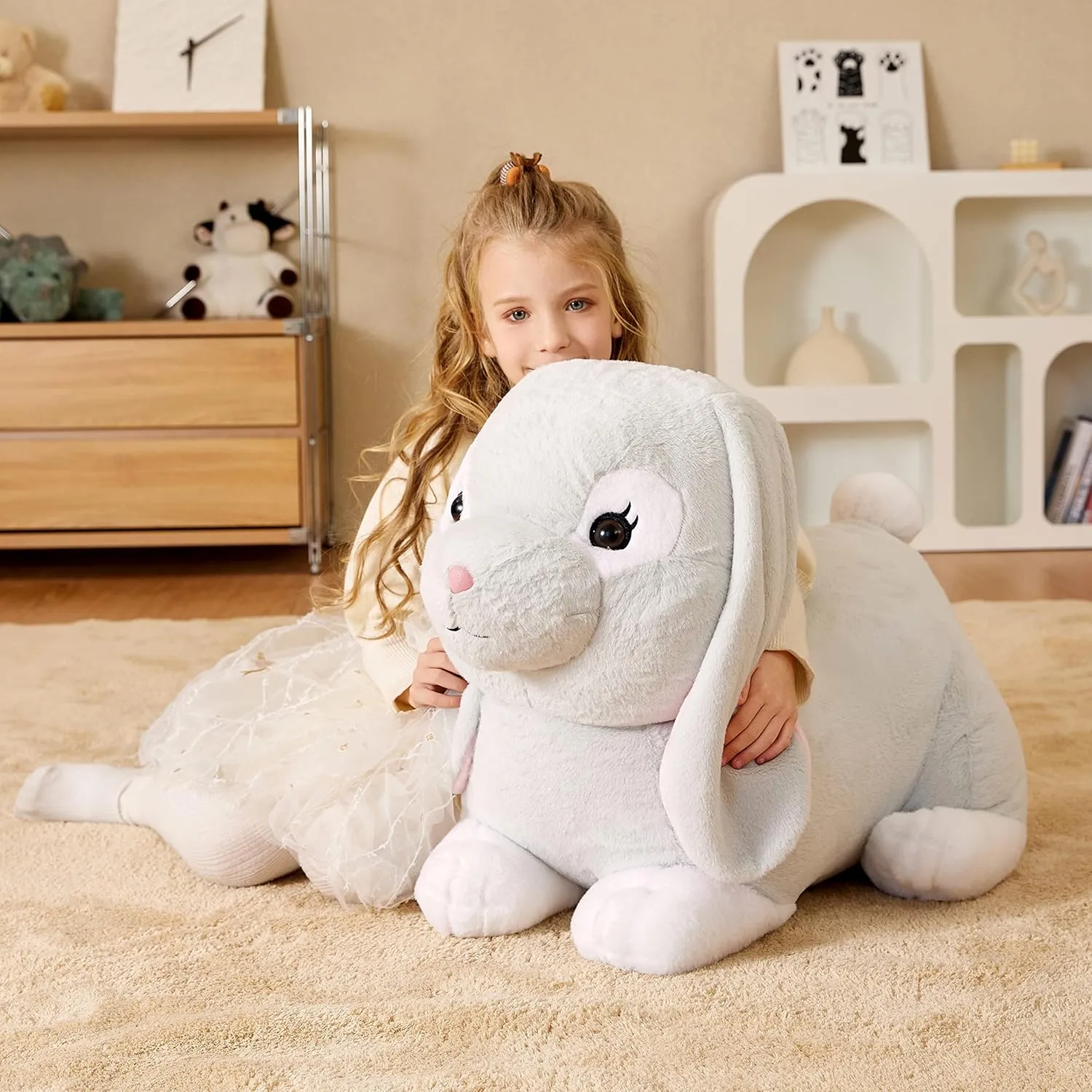 EARTHSOUND Giant Rabbit Stuffed Animal Plush Toy,Large Realistic Bunny Jumbo Big Size Soft Toys,Cute Huge Plushy Fluffy Fat Plushie,Gifts for Kid