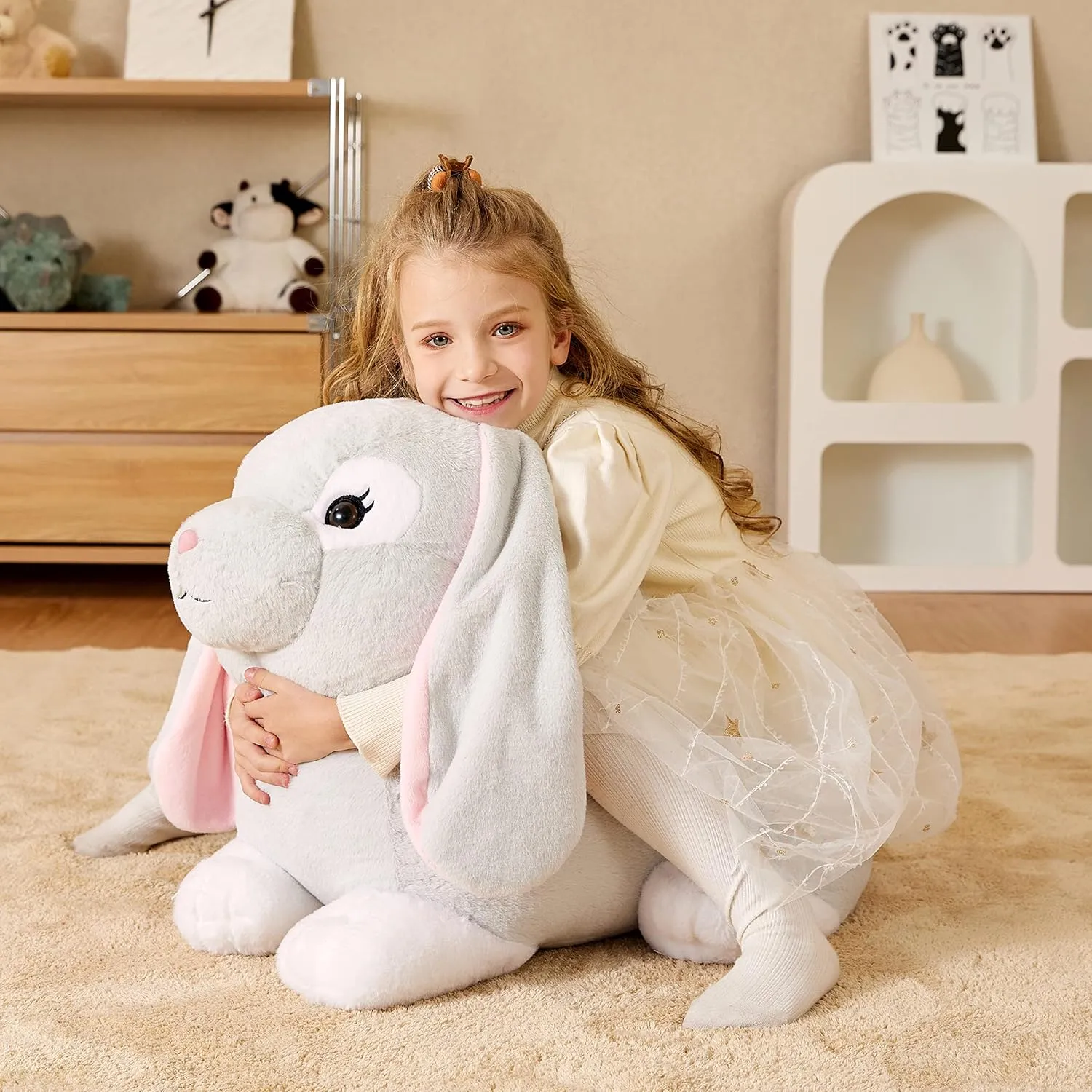 EARTHSOUND Giant Rabbit Stuffed Animal Plush Toy,Large Realistic Bunny Jumbo Big Size Soft Toys,Cute Huge Plushy Fluffy Fat Plushie,Gifts for Kid