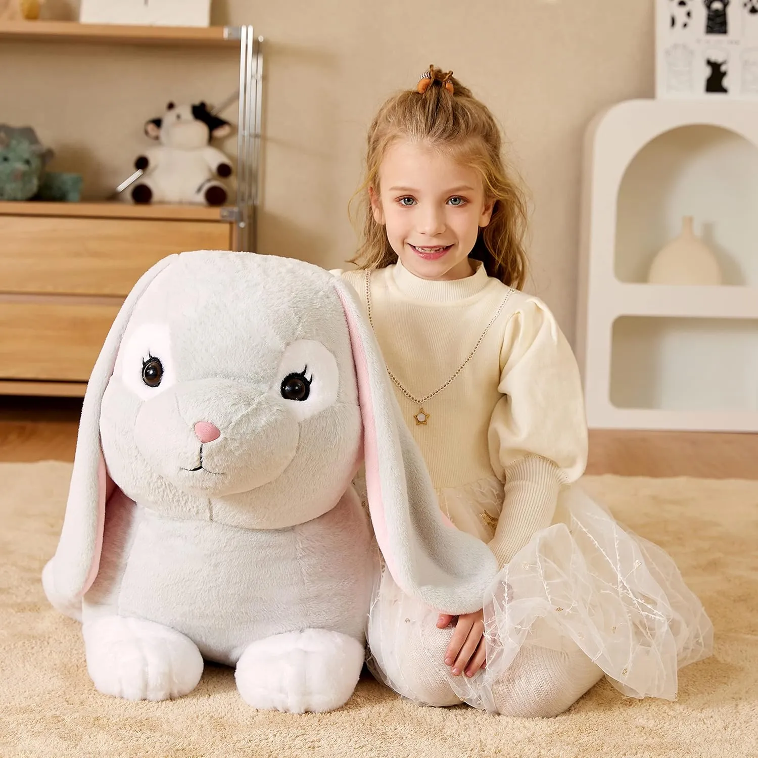 EARTHSOUND Giant Rabbit Stuffed Animal Plush Toy,Large Realistic Bunny Jumbo Big Size Soft Toys,Cute Huge Plushy Fluffy Fat Plushie,Gifts for Kid