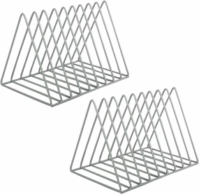 EASEPRES Vinyl Record Holder Storage, 9 Slot Metal Magazine Book Album Display Rack, Stylish Triangle Desktop File Sorter Organizer for Home Office, Grey Pack of 2