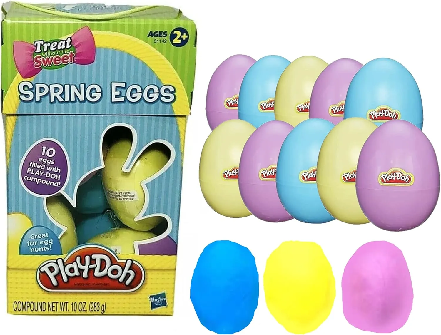Easter Egg Hunt Filled Plastic Eggs- 10 Pack of 1 Oz Colorful Kids Doh- Play & Mold to Fun Dough Shapes -Candy Alternative for Bunny Basket Stuffers, Pinata Toys, Kids Party Favors- Non-Toxic, Ages 2 