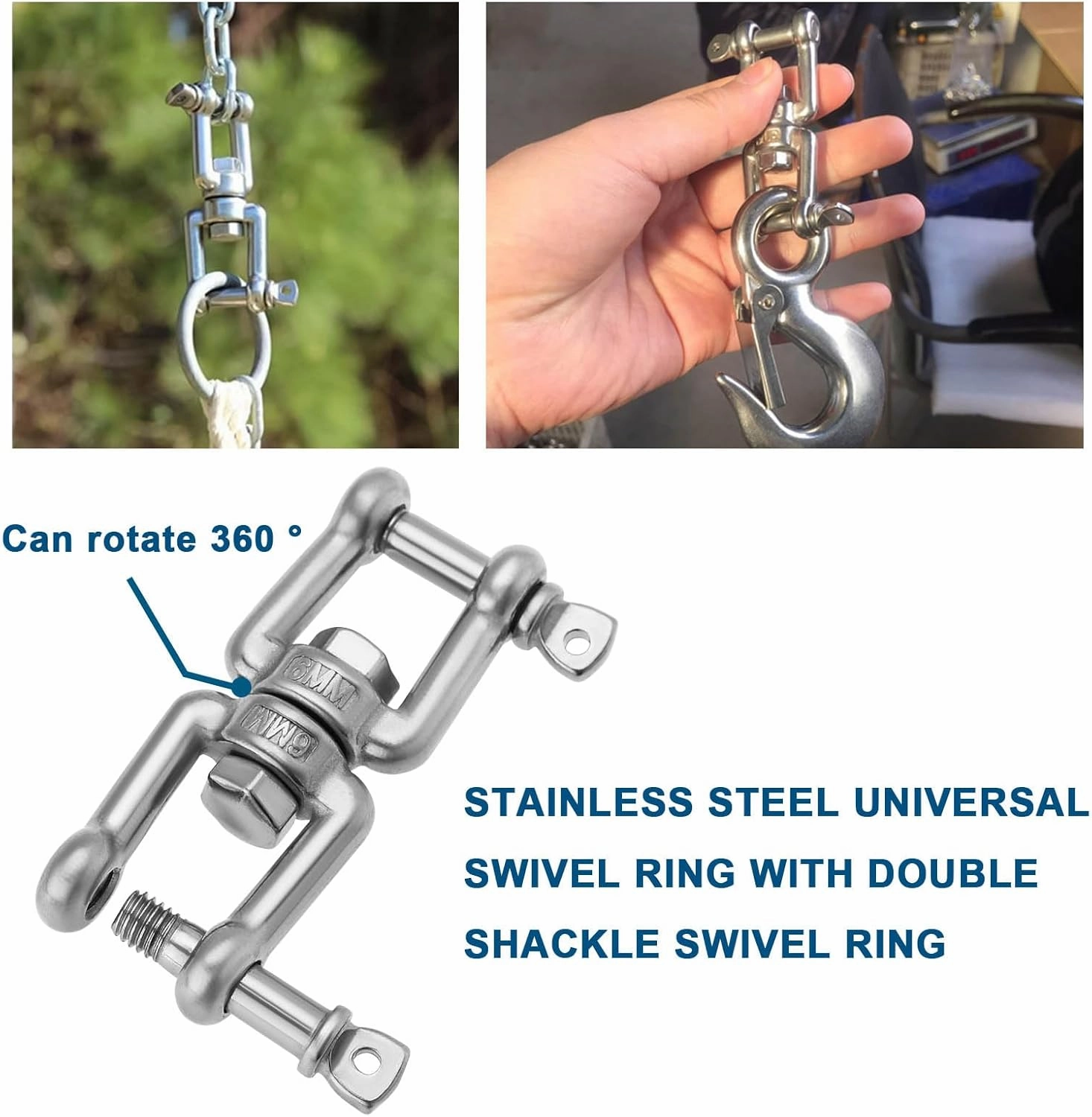 ECSiNG 4pcs 316 Stainless Steel Swivel Double Shackle M6x67mm Double Jaw Shackle Jaw Anchor Connector for Garden, Yard, Boat, and Outdoor Use
