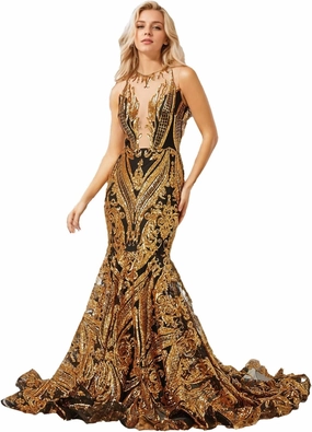 Elegant Mermaid/Trumpet Evening Dress Court Train Illusion Neck Sequined Sleeveless Sequin Floor Length 2025