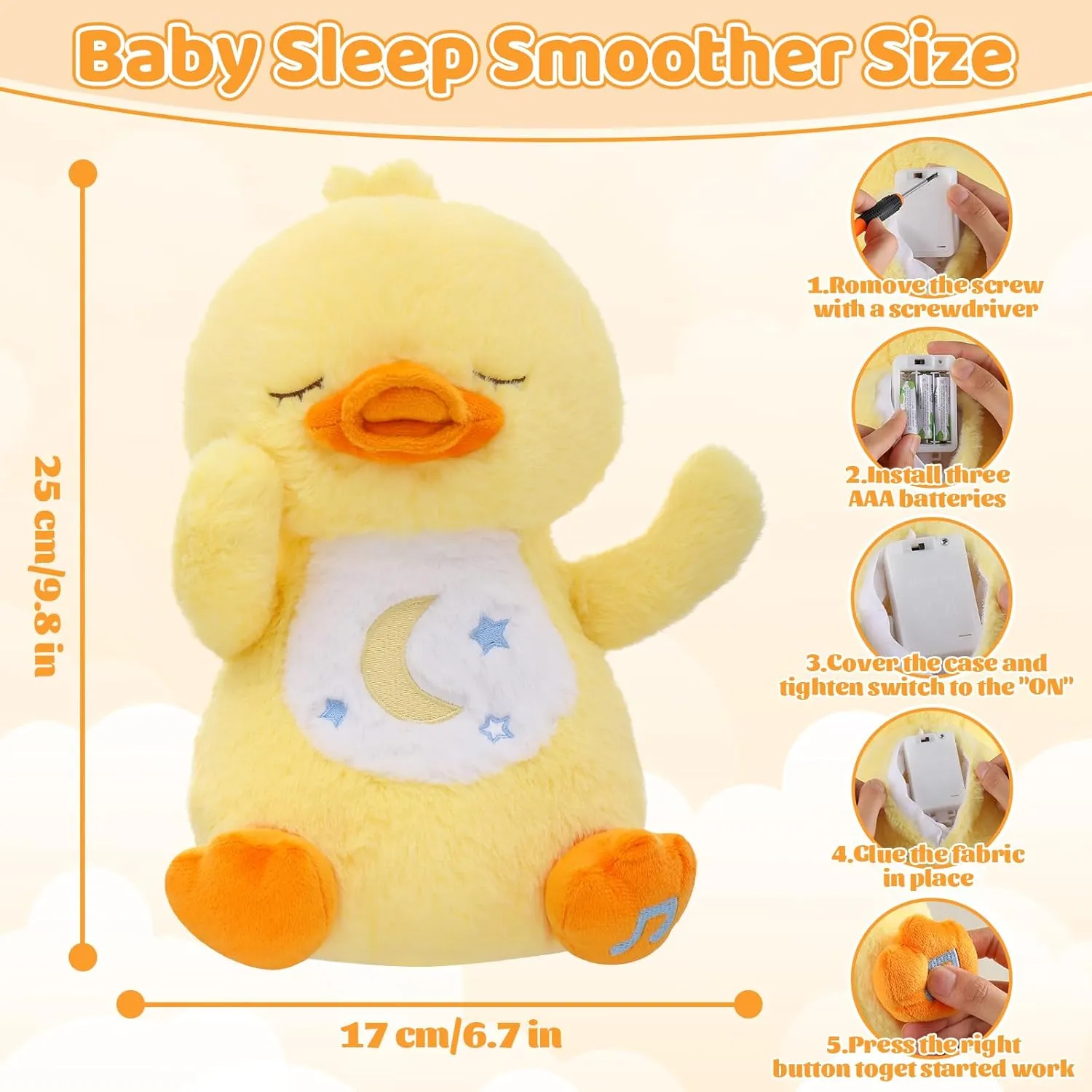 Emoin Duck Stuffed Animal, Soothing Breathing Duck Plush Sleep Buddy Soothe Snuggle Duck Baby Toy with Realistic Breathing Motion and Lights Music for Anxiety Adults and Kids