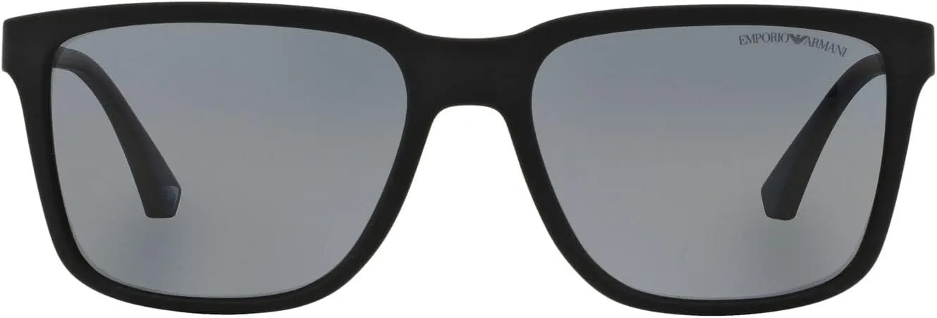 Emporio Armani Men's EA4047 Square Sunglasses, Rubber Black/Grey Polarized, 56 mm