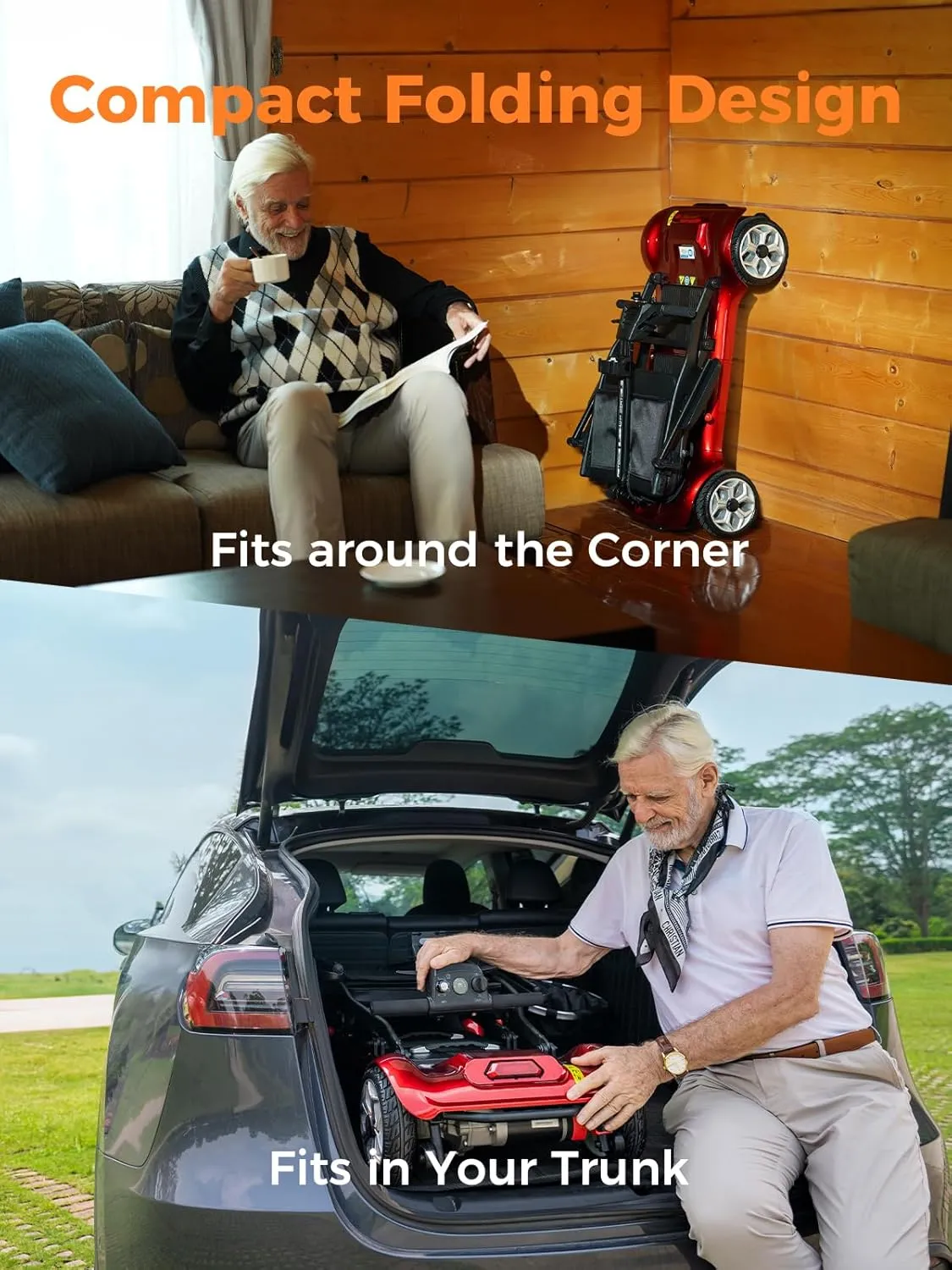 ENGWE Electric Powered Mobility Scooter, 43.2Lbs Lightweight Folding Mobility Scooters for Adults Seniors, 24Miles Long Travel w/Removable 240WH*2 Lithium Batteries and Basket, Charger (Red)