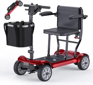 ENGWE Electric Powered Mobility Scooter, 43.2Lbs Lightweight Folding Mobility Scooters for Adults Seniors, 24Miles Long Travel w/Removable 240WH*2 Lithium Batteries and Basket, Charger (Red)