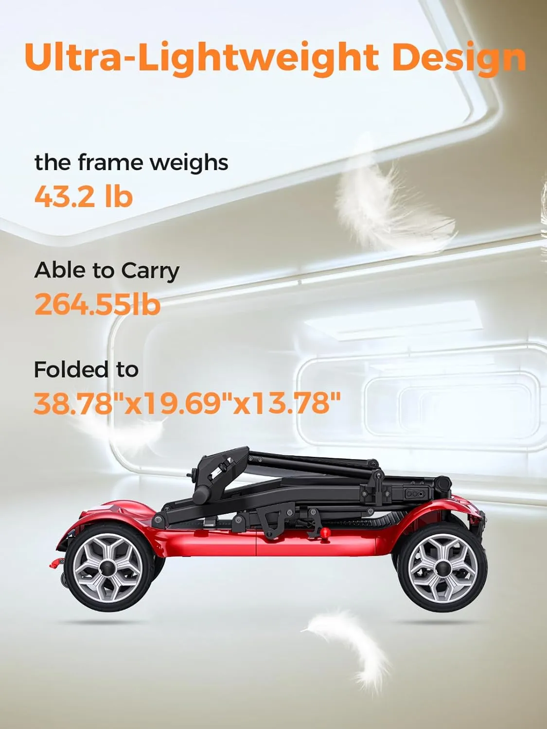 ENGWE Electric Powered Mobility Scooter, 43.2Lbs Lightweight Folding Mobility Scooters for Adults Seniors, 24Miles Long Travel w/Removable 240WH*2 Lithium Batteries and Basket, Charger (Red)