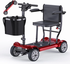 ENGWE Electric Powered Mobility Scooter, 43.2Lbs Lightweight Folding Mobility Scooters for Adults Seniors, 24Miles Long Travel w/Removable 240WH*2 Lithium Batteries and Basket, Charger (Red)