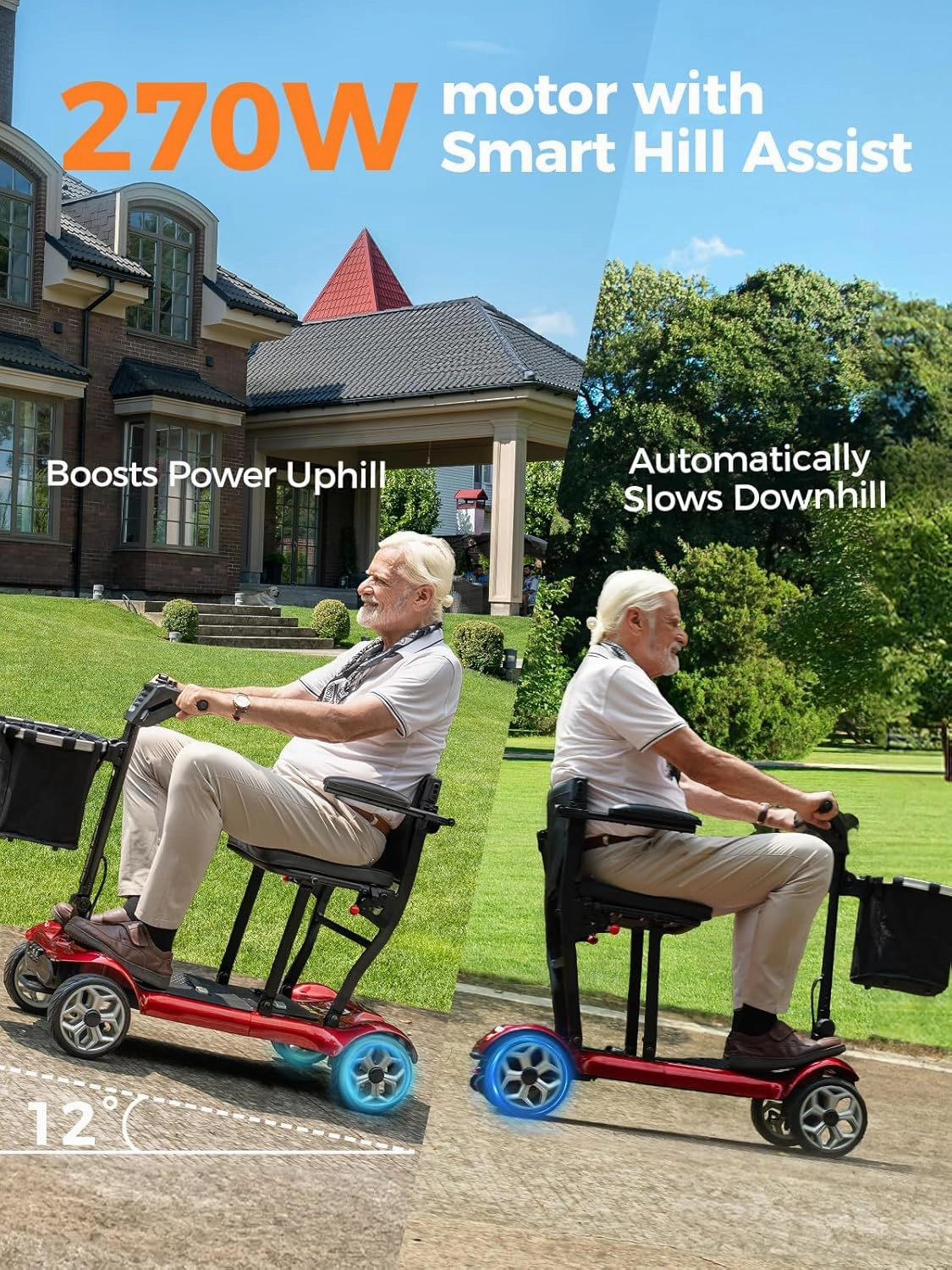 ENGWE Electric Powered Mobility Scooter, 43.2Lbs Lightweight Folding Mobility Scooters for Adults Seniors, 24Miles Long Travel w/Removable 240WH*2 Lithium Batteries and Basket, Charger (Red)