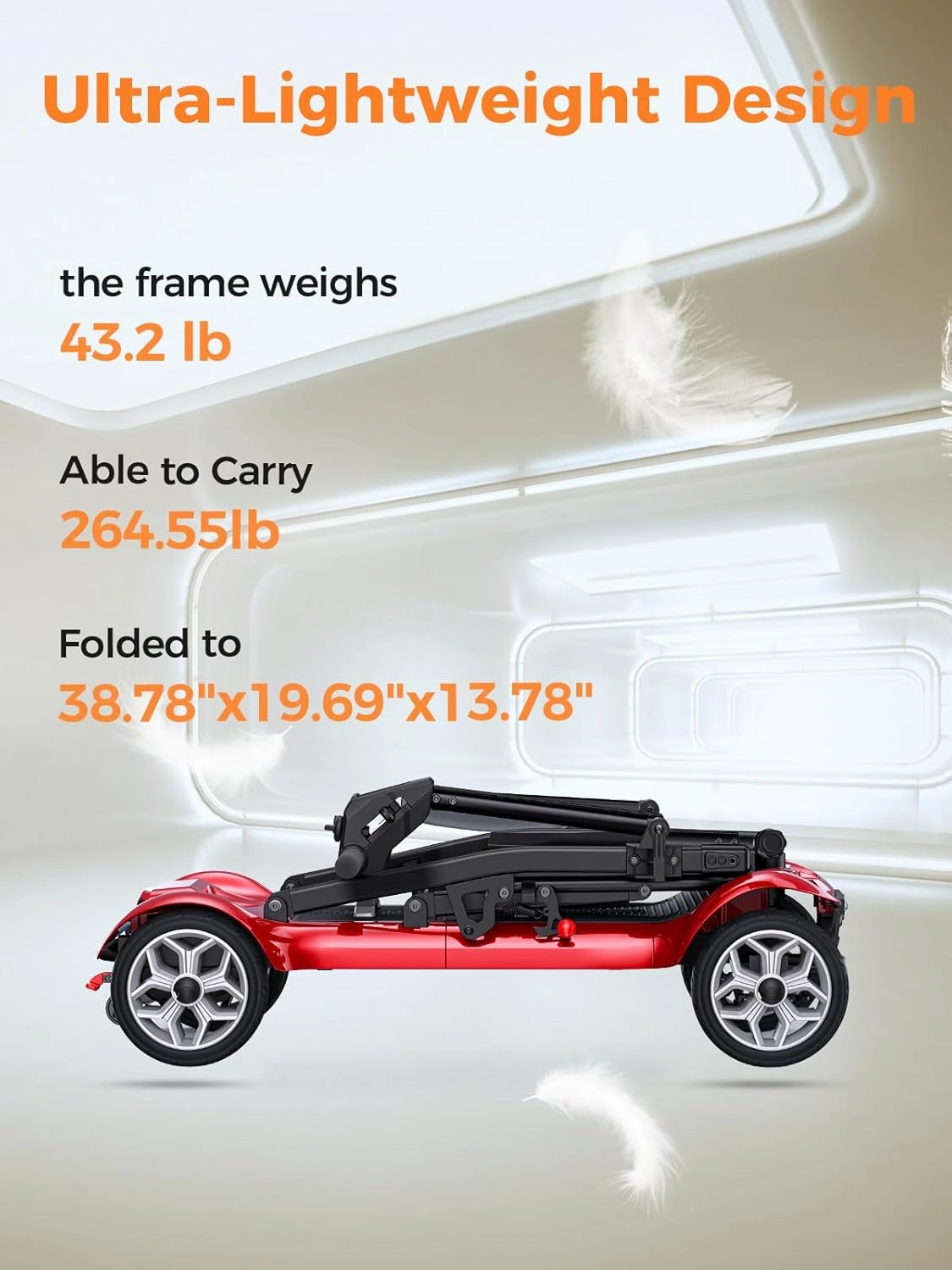 ENGWE Electric Powered Mobility Scooter, 43.2Lbs Lightweight Folding Mobility Scooters for Adults Seniors, 24Miles Long Travel w/Removable 240WH*2 Lithium Batteries and Basket, Charger (Red)