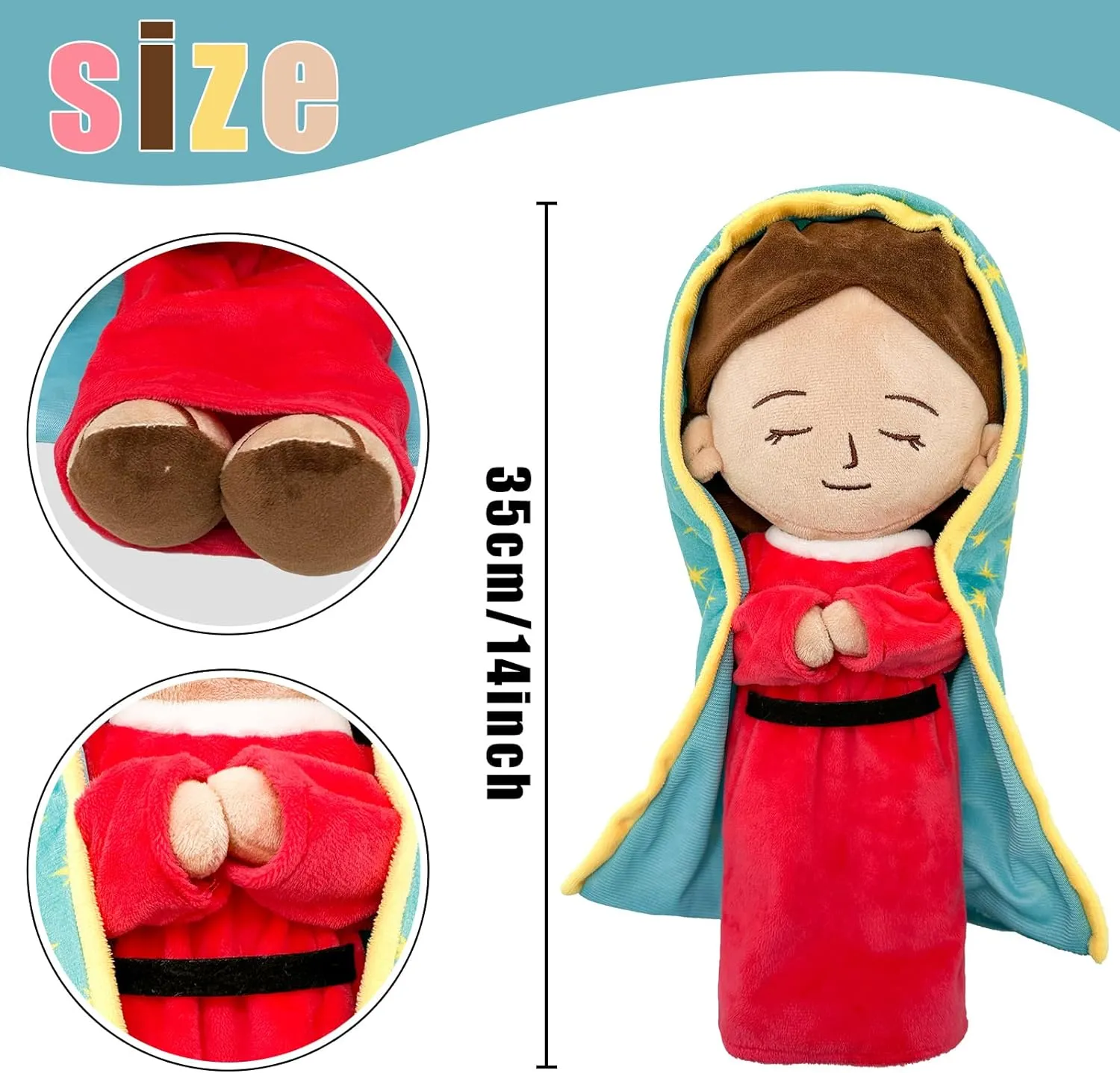 Enhopty Lady of Guadalupe Plush Blessed Mary Stuffed Doll Christ Religious Toys Savior Plush Christian Religious Figure Home Christmas Decoration 14" (red, 14 inch)