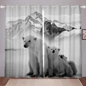 Erosebridal Polar Bear Window Treatments Curtains, Arctic Scenery Window Curtains, Natural Iceberg Curtains for Kids Boys Adult, Cute Animal Window Drapes for Living Room, Grey White, 84"X63"