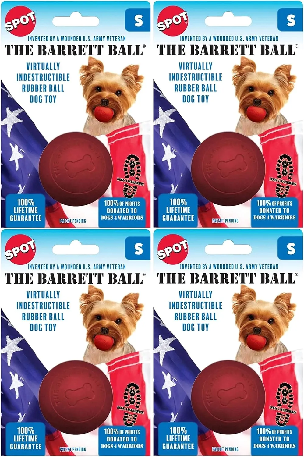 Ethical Pet 4 Pack of Barrett Ball Virtually Indestructible Dog Toys, Small, Assorted Colors