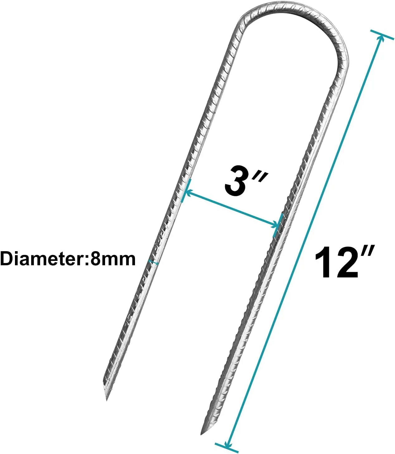Eurmax USA Strong Trampoline Anchor Stake High Wind, Ground Anchors Heavy Duty, Tent Stakes,Trampoline Accessories, Swing Set Anchors, Ground Stakes, Pack of 8(Silver)