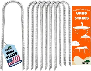Eurmax USA Strong Trampoline Anchor Stake High Wind, Ground Anchors Heavy Duty, Tent Stakes,Trampoline Accessories, Swing Set Anchors, Ground Stakes, Pack of 8(Silver)