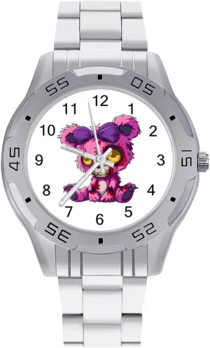 Evil Teddy Bear Simple Stainless Steel Band Business Watch Dress Wrist Unique Luxury Work Casual Waterproof Watches