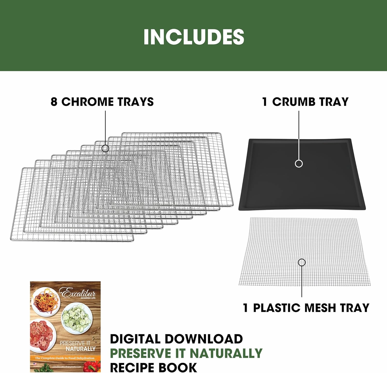 Excalibur Electric Food Dehydrator 8-Tray 7.2 Cu Ft Drying Space with Adjustable Temperature Control Stainless Steel Construction and Glass French Doors, 700-Watts, Stainless Steel