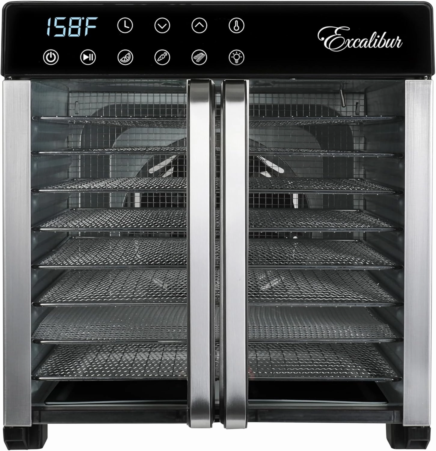 Excalibur Electric Food Dehydrator 8-Tray 7.2 Cu Ft Drying Space with Adjustable Temperature Control Stainless Steel Construction and Glass French Doors, 700-Watts, Stainless Steel