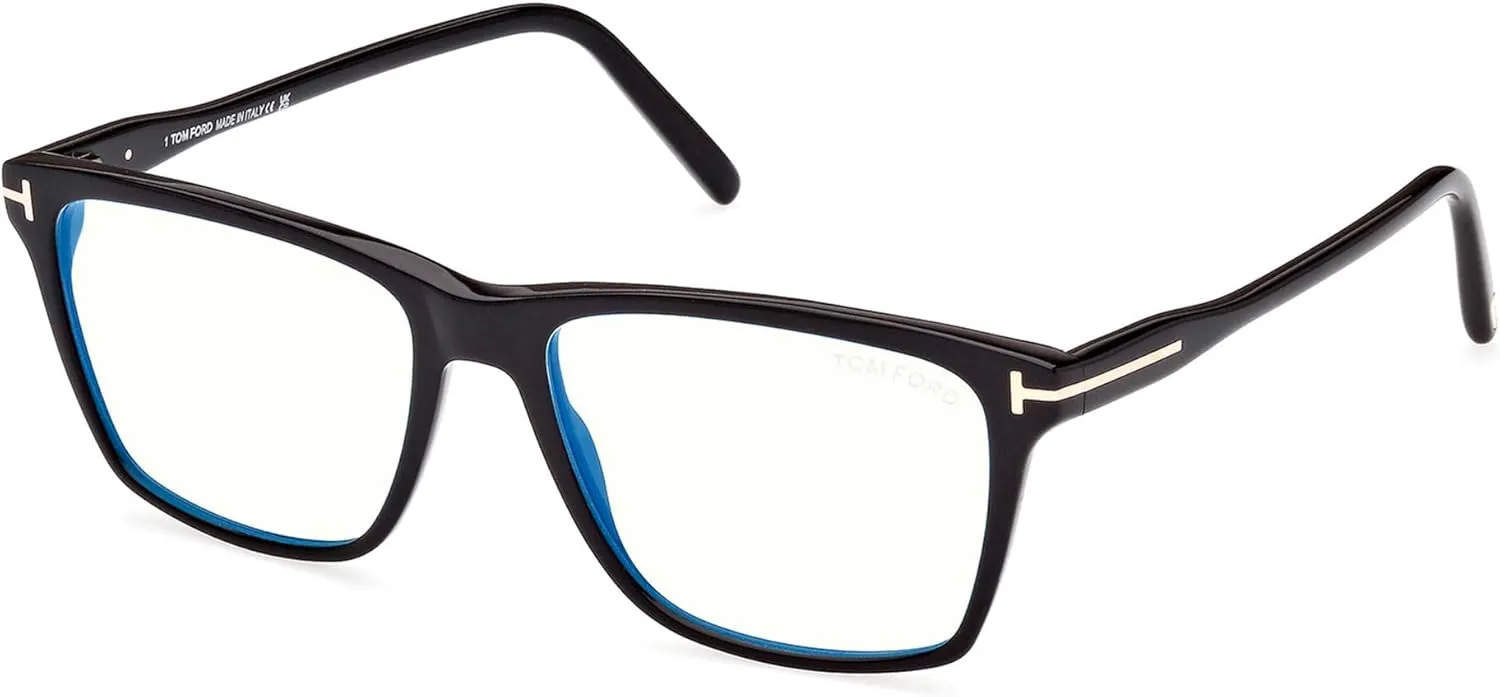Eyeglasses Tom Ford FT 5817 -B 001 Shiny Black,"t" Logo/Blue Block Lenses