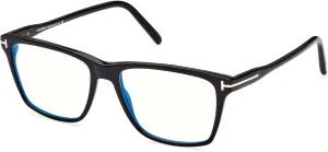 Eyeglasses Tom Ford FT 5817 -B 001 Shiny Black,"t" Logo/Blue Block Lenses