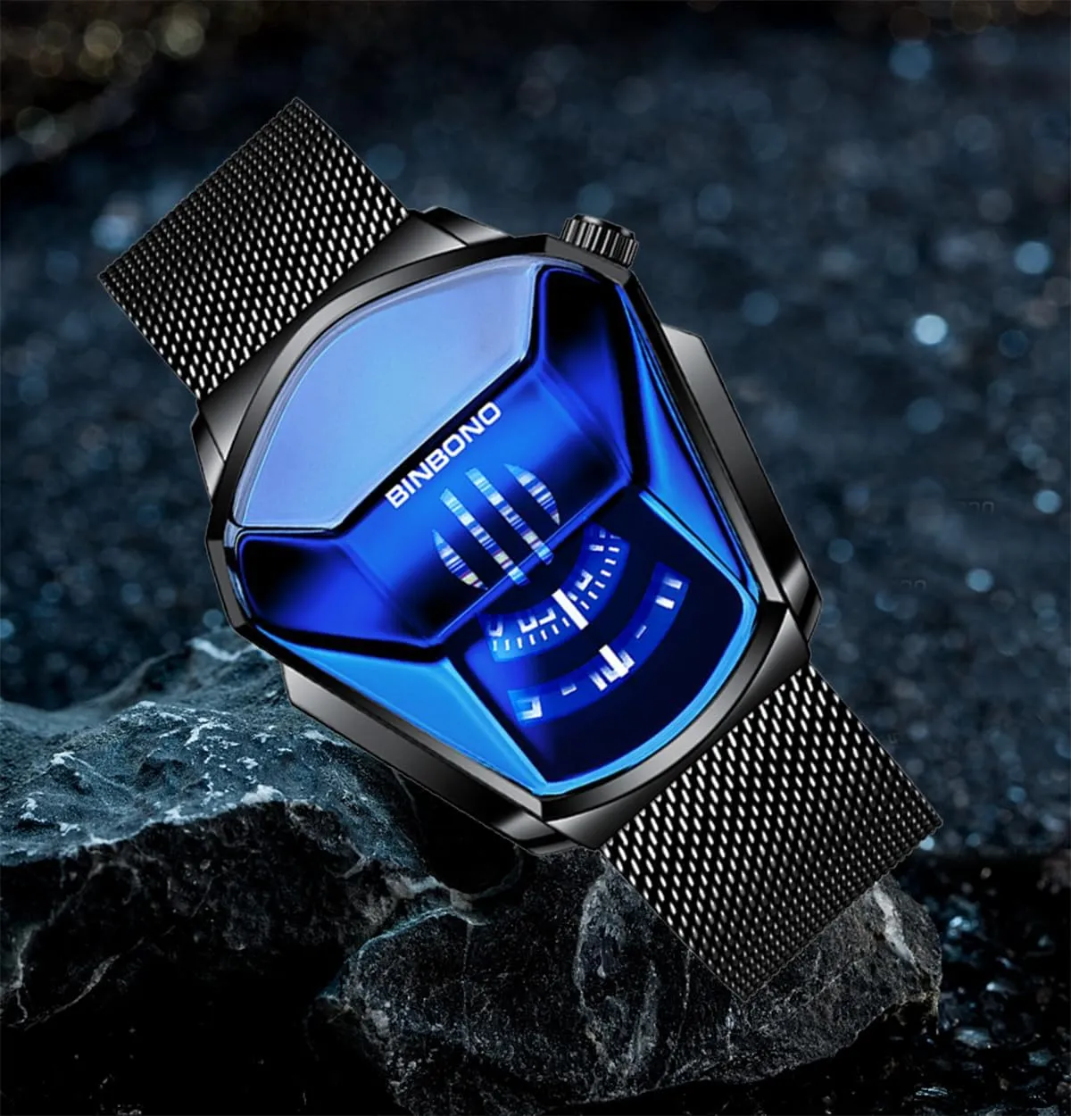 FANMIS Creative Fashion Blue LED Binary Digital Watches Men's Stainless Steel Silver Waterproof LED Backlight Bracelet Plated Watches
