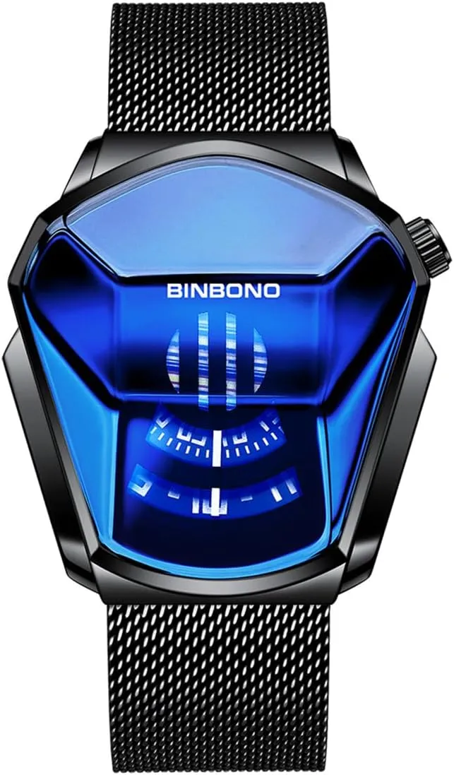 FANMIS Creative Fashion Blue LED Binary Digital Watches Men's Stainless Steel Silver Waterproof LED Backlight Bracelet Plated Watches