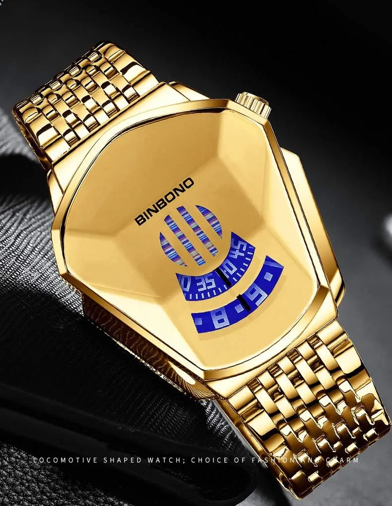 FANMIS Creative Fashion Blue LED Binary Digital Watches Men's Stainless Steel Silver Waterproof LED Backlight Bracelet Plated Watches
