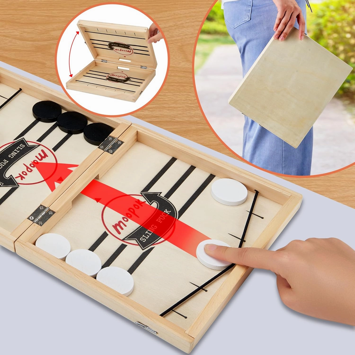 Fast Sling Puck Game - 2 in1 Chess Board and Desktop Battle Super Winner Game,Fast Action Wooden Air Hockey Board Game,Adults and Kids Family Friend Funny Slingshot Game Toys