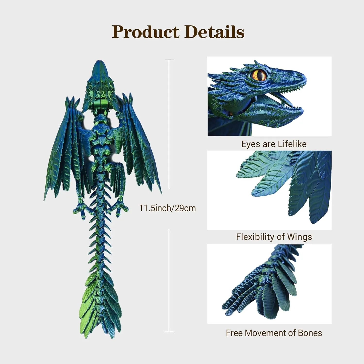 Feathered Wyvern Dragon, 3D Printed Dragon with Wings Articulated Dragons, Fidget Dragons 3D Printed Toys Desktop Pet 3D Printing Animals Toy