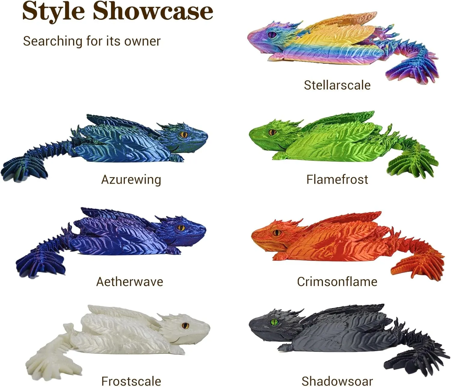 Feathered Wyvern Dragon, 3D Printed Dragon with Wings Articulated Dragons, Fidget Dragons 3D Printed Toys Desktop Pet 3D Printing Animals Toy