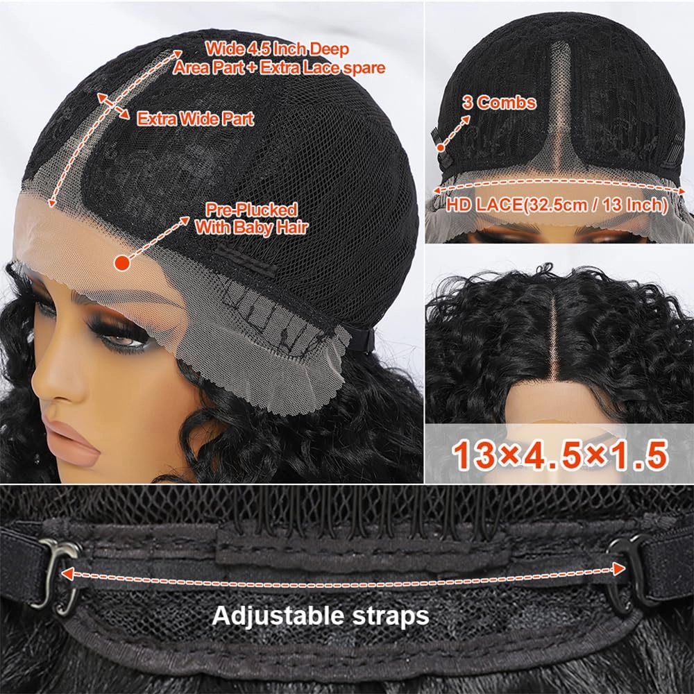 Felek 16inch Curly Lace Front Wigs Middle Part Jerry Curl Wig Blonde Color with Dark Roots T Lace Front Synthetic Pre-Plucked Deep Curly Wigs For Black Women(T4/Blonde)