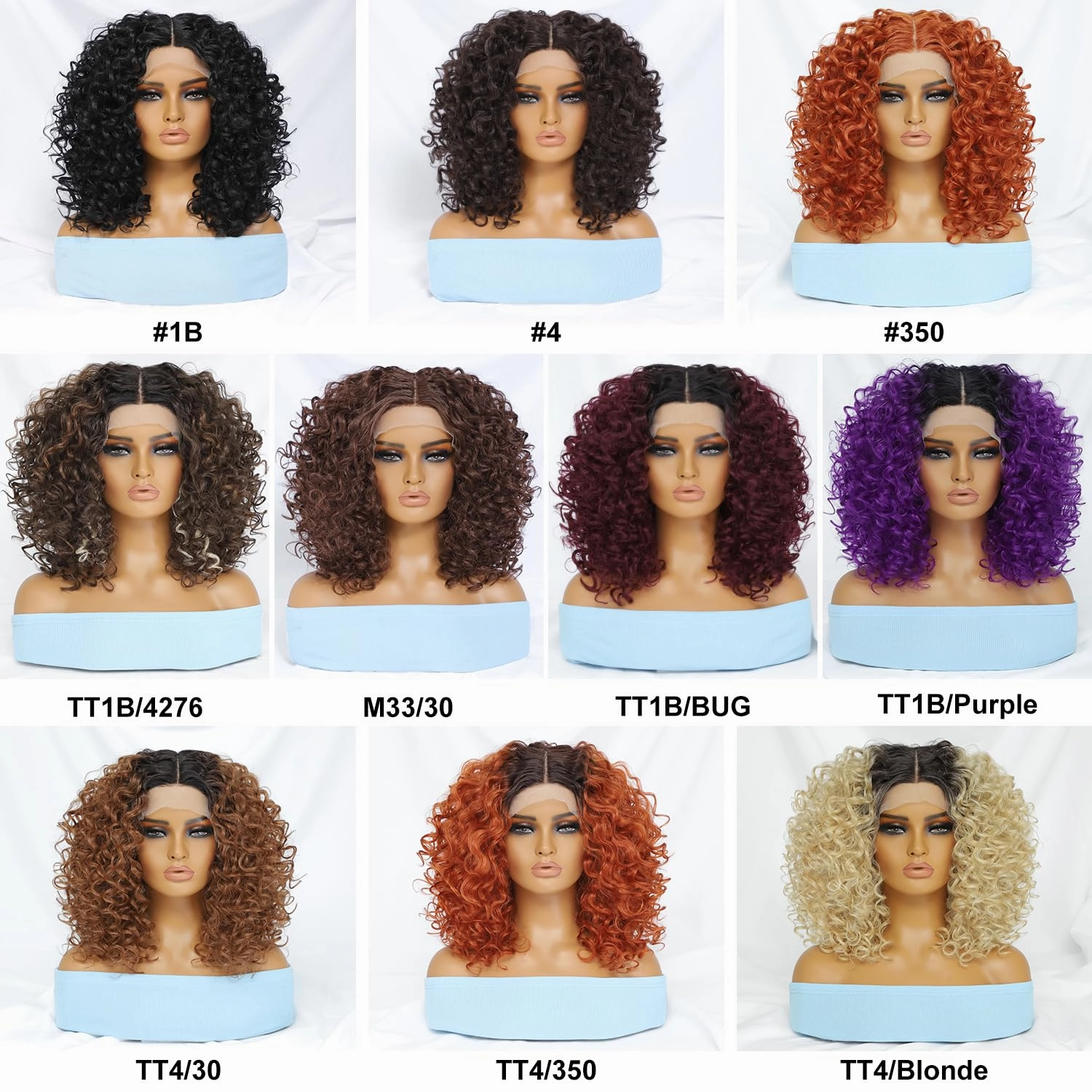 Felek 16inch Curly Lace Front Wigs Middle Part Jerry Curl Wig Blonde Color with Dark Roots T Lace Front Synthetic Pre-Plucked Deep Curly Wigs For Black Women(T4/Blonde)