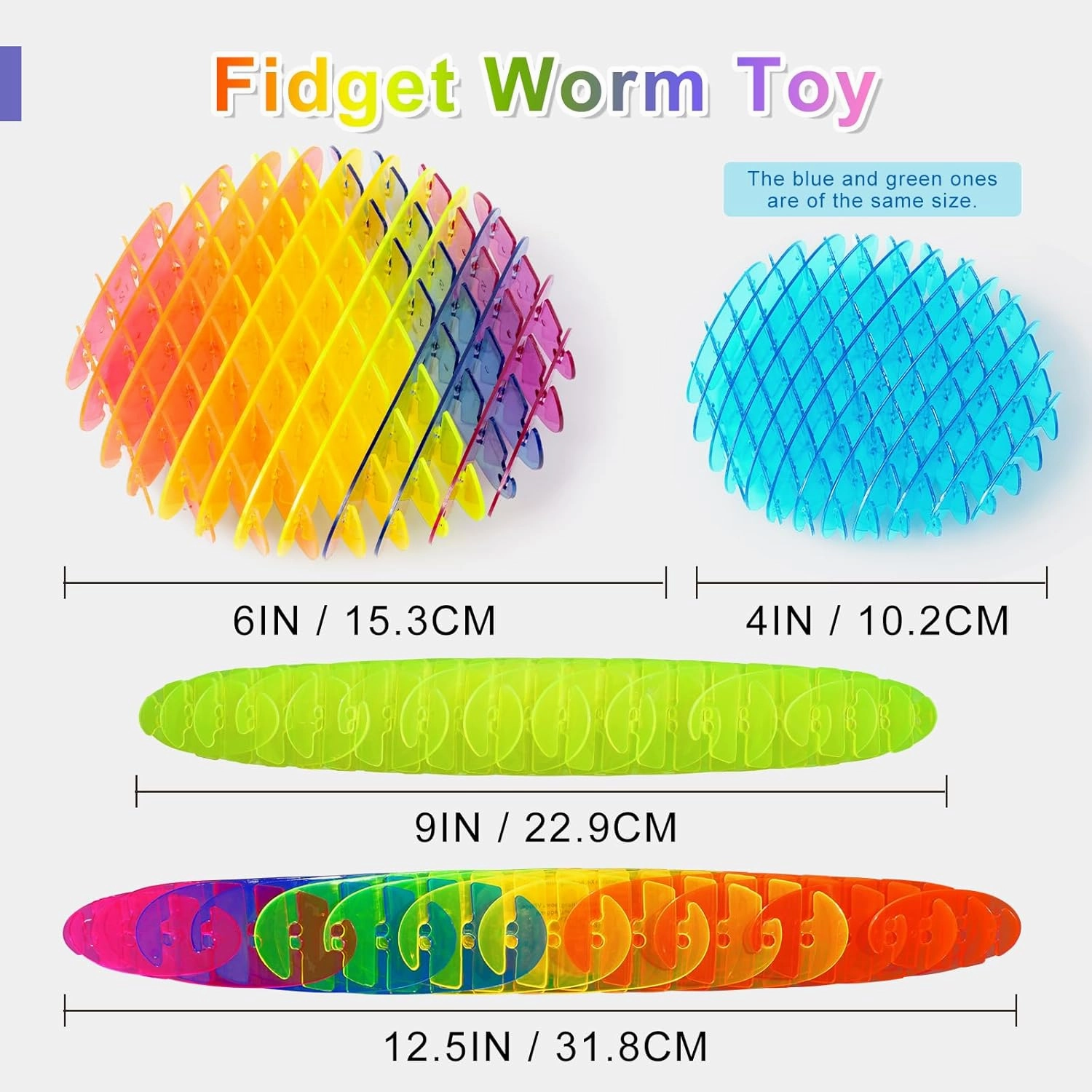 Fidget Worm: Fidget Toys Adults | 3-pack Sensory Toys for Kids & Teens | Quiet Fidgets,Small Anxiety Stress Relief Toy, Fidget Toy，Desk Fidgets for Autistic & Adhd Adults(Rainbow,Green,Blue)